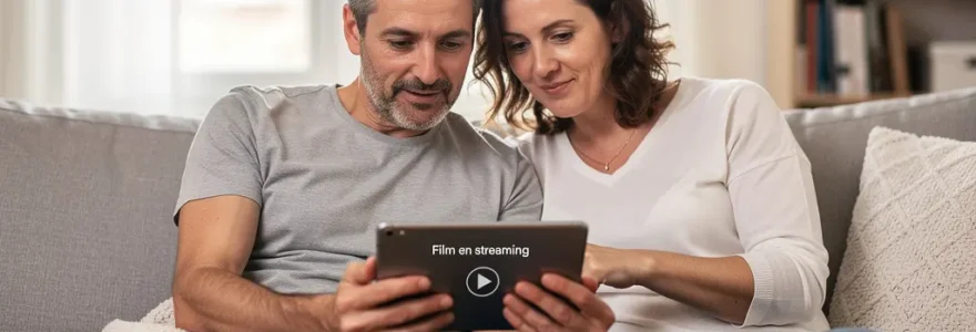 Couple analysant un devis assurance auto sur tablette dans leur salon