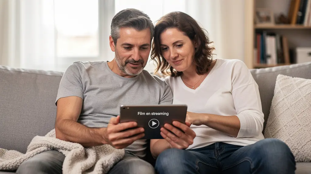 Couple analysant un devis assurance auto sur tablette dans leur salon