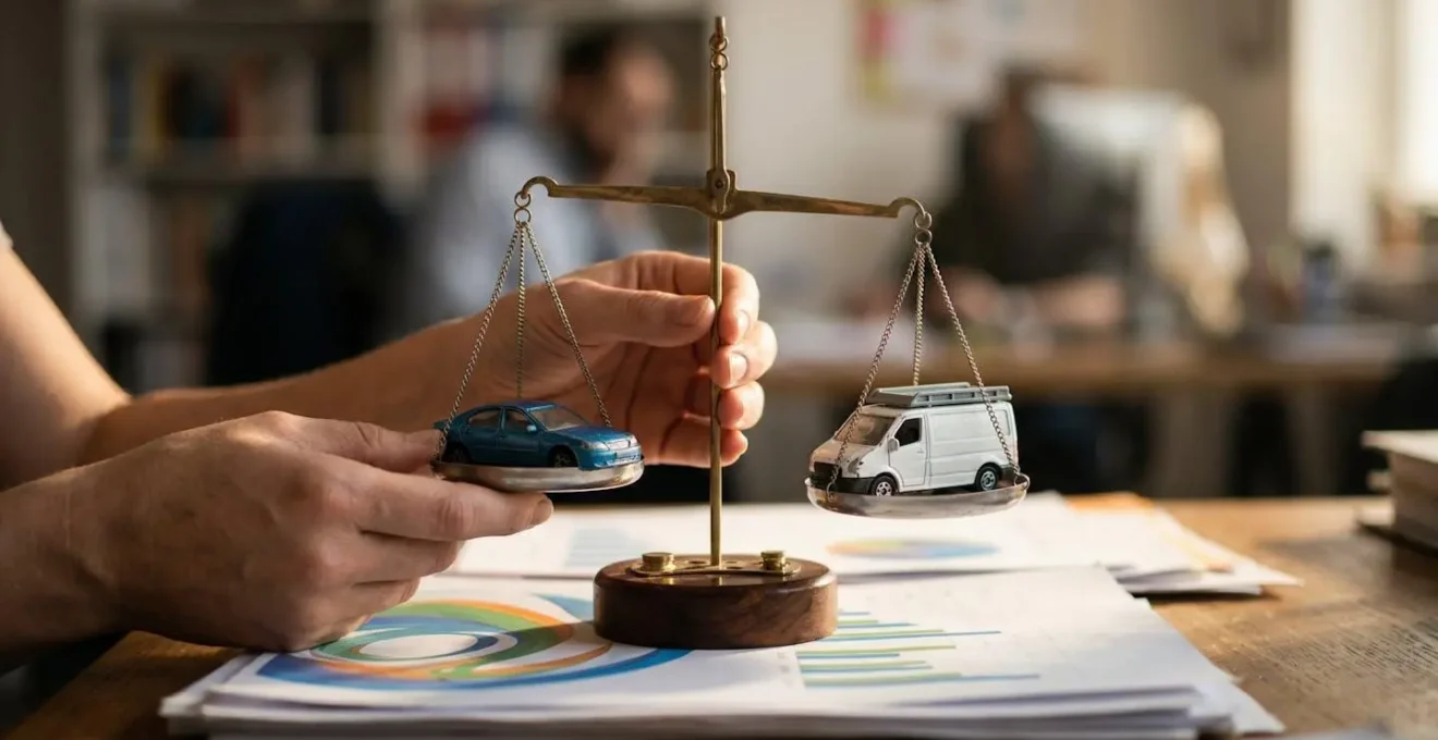 Personne analysant des graphiques de coûts automobiles sur un bureau moderne