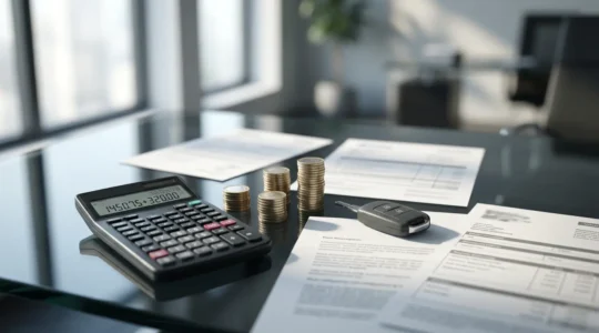 Calculatrice et documents d'assurance sur bureau moderne