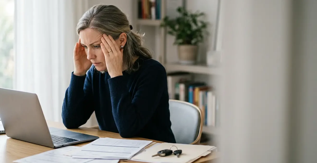 Conducteur analysant des documents administratifs avec ordinateur et papiers sur bureau