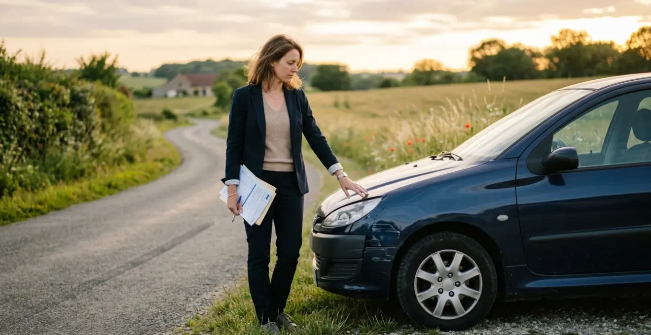 Conducteur réfléchissant aux conséquences d'une sortie de route sur son assurance