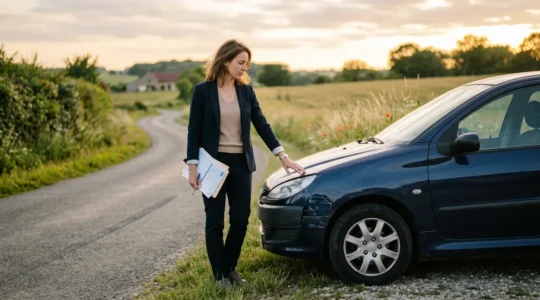 Conducteur réfléchissant aux conséquences d'une sortie de route sur son assurance