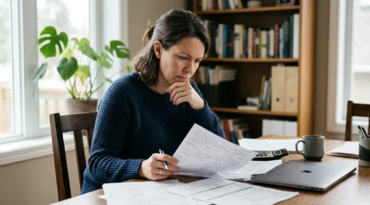 Conducteur étudiant attentivement des documents d'assurance dans un environnement calme