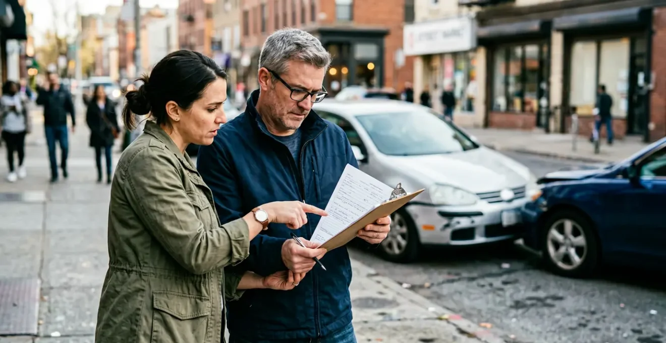 Deux conducteurs remplissant un constat amiable après un accident automobile