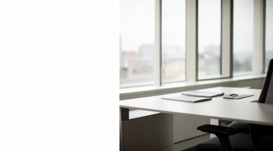 Bureau moderne avec deux écrans d'ordinateur affichant des graphiques de comparaison, documents d'assurance éparpillés sur le bureau, calculatrice et stylo posés à côté