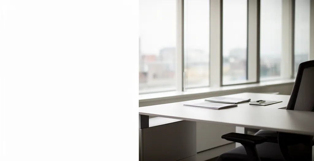 Bureau moderne avec deux écrans d'ordinateur affichant des graphiques de comparaison, documents d'assurance éparpillés sur le bureau, calculatrice et stylo posés à côté