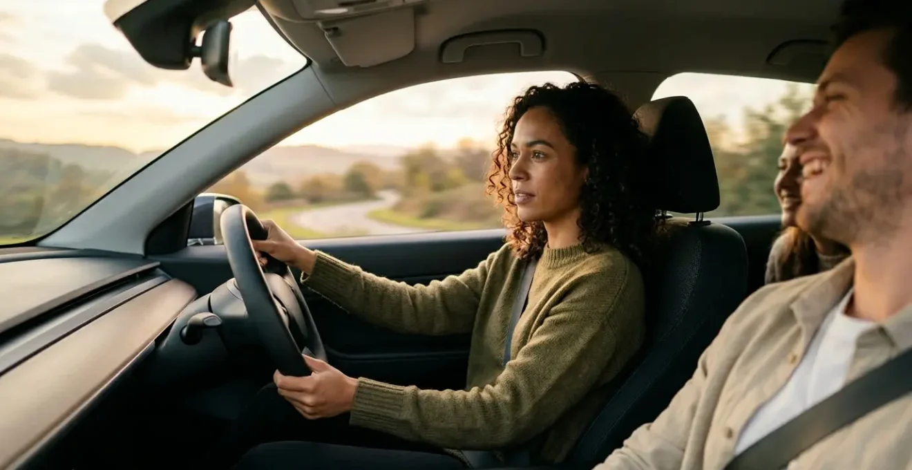Conducteur et passagers dans une voiture moderne partageant un trajet en toute sécurité
