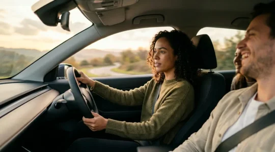 Conducteur et passagers dans une voiture moderne partageant un trajet en toute sécurité