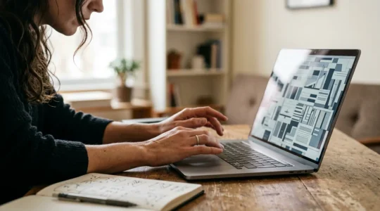 Personne devant ordinateur portable analysant attentivement un formulaire d'assurance en ligne