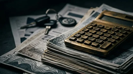Calcul de franchise sur documents avec calculatrice et clés de voiture floues