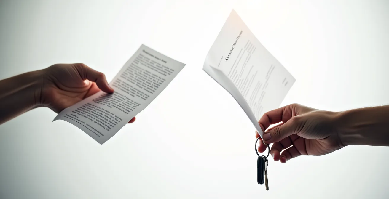 Représentation symbolique du principe de confusion avec deux mains échangeant des documents