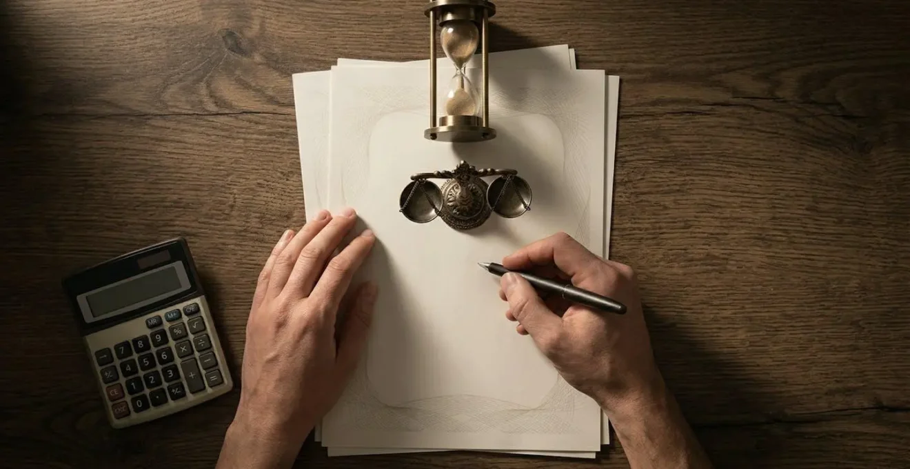 Personne remplissant un formulaire de contestation avec documents administratifs