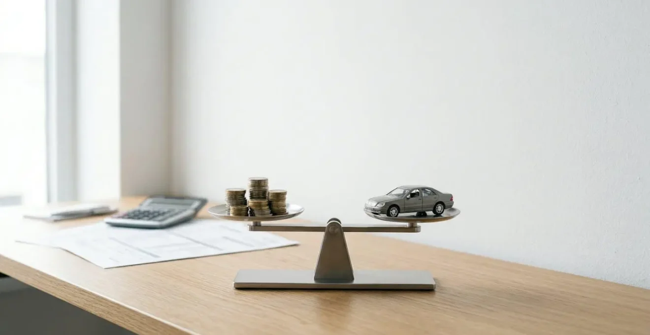 Graphique de balance entre risque et économie avec pièces et documents